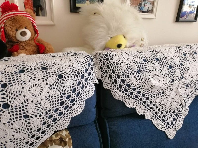 Damanni White Cotton Handmade Crochet Lace Table Cloth Doilies Doily Square 23 Inch - Image 5